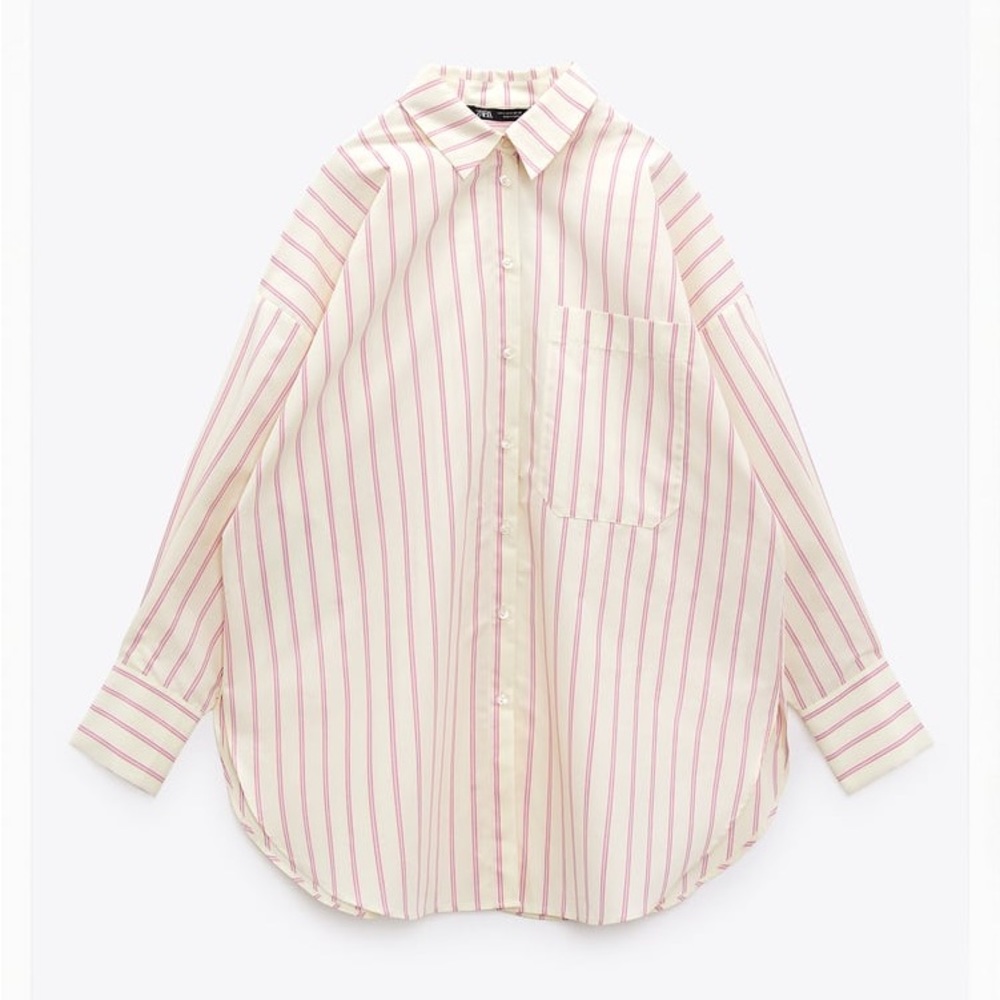 Zara Cream and Pink Striped Button-Down Shirt